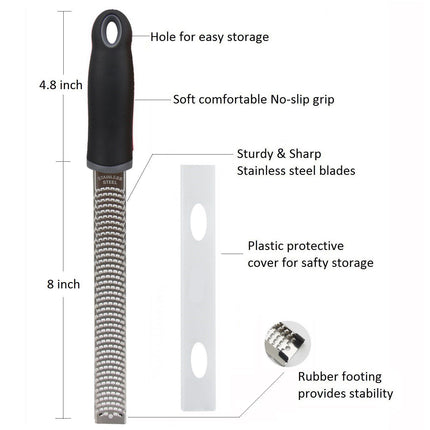 Lemon Zester, Stainless Steel Kitchen Cheese Grater, Plastic Cover Ergonomic Soft Black Handle(black)