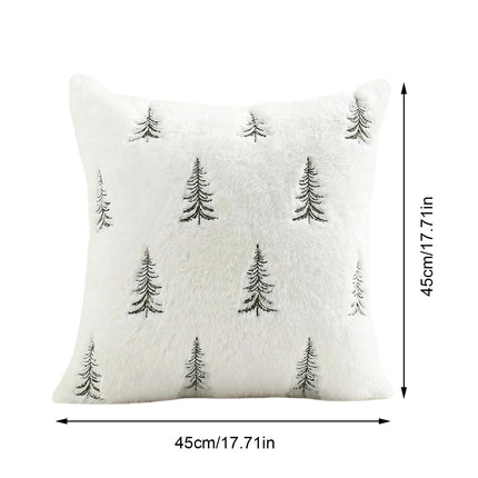 Christmas Pillow Covers 18x18 inch Set of 2 Green Embroidered Christmas Tree Decoration Beige Soft Plush Faux Fur Jacquard Throw Pillows for Bedroom Sofa Holiday Winter Home Decor