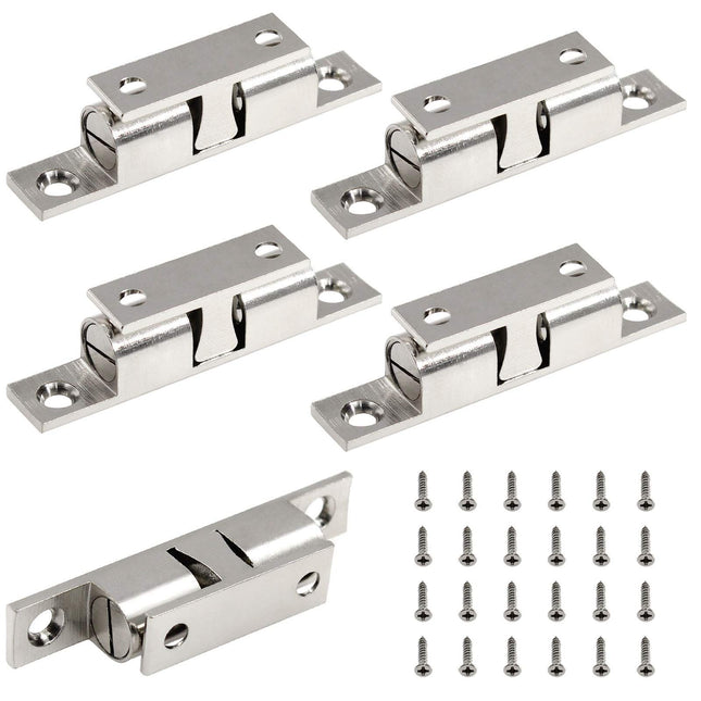 5Pcs 2.75"/ 70mm Double Ball Tension Roller Catch Latch, Solid Brass Hardware Fitting with Screws for Cabinet, Closet & Furniture Door, Chromium Plated