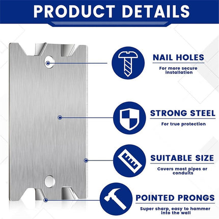 50 Pcs Nail Plates for Wood Studs, 1.5" x 2.5" Cable Wire Protector with Pointed Prongs, Steel Safety Plates, Anti Nail Protection for Protects Plumbing and Wiring