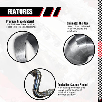 304 Stainless Steel Pie Cuts, 3'' Exhaust Pipe with Laser Cut 5 Pcs（polishing） Unwelded, Laser-Cut & Polished for High-Flow Performance 5pcs