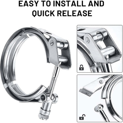 3.0 Inch V Band Clamp for Flange Kit Stainless Steel (with flanges) 304 Stainless Steel, for Turbo Exhaust Downpipe, Racing Pickup Truck Exchange Exhaust Systems