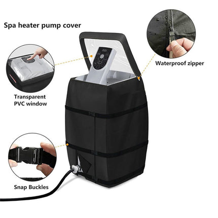 Hot Tub Spa Heater Pump Cover with Transparent PVC Top Window and Zipper Opening,Heavy Duty Waterproof Dustproof Hot Tub Insulated Pump Cover for Multiple Brands (Black)