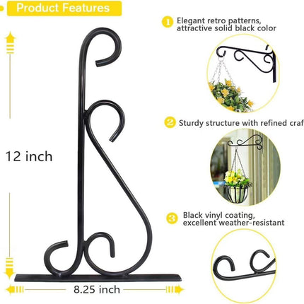 2 Pack 12 Inch Plant Hangers Outdoor Bracket, Indoor Wall Mount Metal Heavy Duty Rust-Resistant Bird Feeder Plant Hooks for Hanging Planters, Flower Baskets, Black