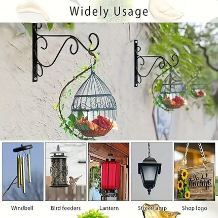 2 Pack 12 Inch Plant Hangers Outdoor Bracket, Indoor Wall Mount Metal Heavy Duty Rust-Resistant Bird Feeder Plant Hooks for Hanging Planters, Flower Baskets, Black