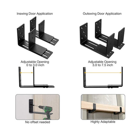 Adjustable Barricade Brackets (2pcs) - Drop Open Bar Holder for Security Door Reinforcement Steel U Bracket for Outswing and Inswing Doors or Gates