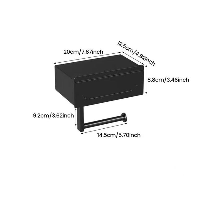 Toilet Paper Holder with Built-in Storage Drawer Glossy Plastic Bathroom Organizer Dual-Mount (Black oniy – product detail
