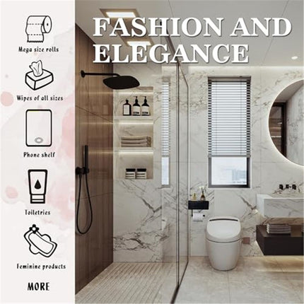 Toilet Paper Holder with Built-in Storage Drawer | Glossy Plastic Bathroom Organizer | Dual-Mount Rust-Resistant, Adjustable Shelf & Left/Right Wall Mount (Black ,oniy box)