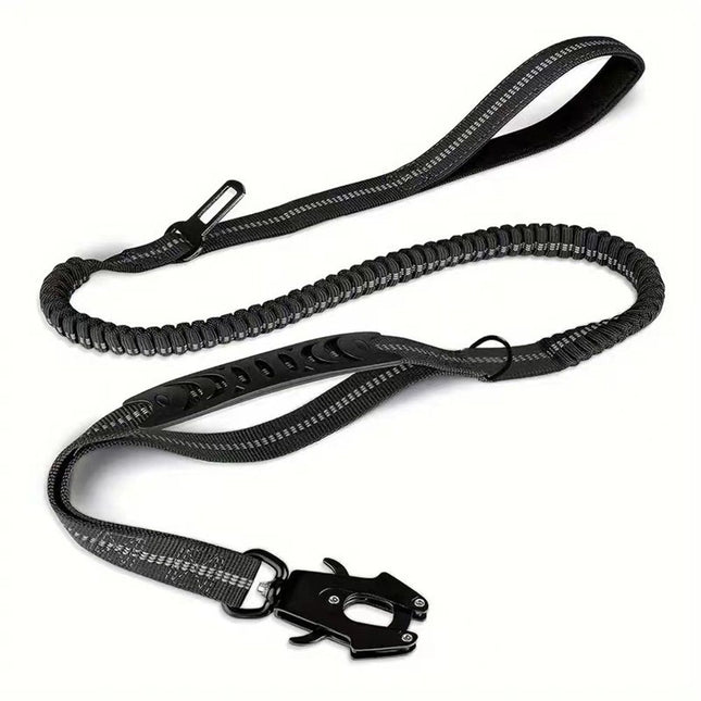 Dog Leash Heavy Duty Shock Absorbing Bungee Lead with 2 Padded Handle Metal Carabiner Clip