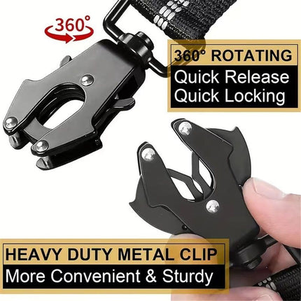 Dog Leash Heavy Duty, Shock Absorbing Bungee Lead with 2 Padded Handle, Metal Carabiner Clip, Car Seatbelt, Strong No Pull Leash for Medium Large Dogs, Black