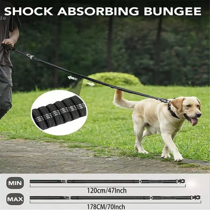 Dog Leash Heavy Duty, Shock Absorbing Bungee Lead with 2 Padded Handle, Metal Carabiner Clip, Car Seatbelt, Strong No Pull Leash for Medium Large Dogs, Black