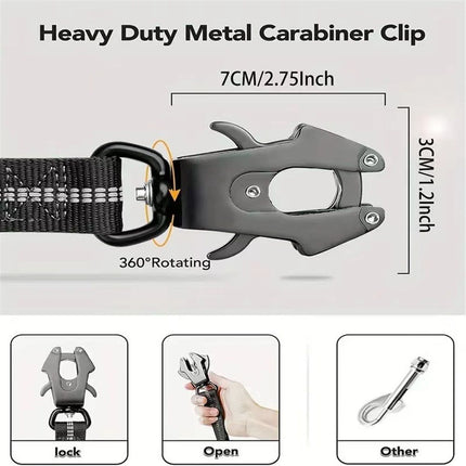 Dog Leash Heavy Duty, Shock Absorbing Bungee Lead with 2 Padded Handle, Metal Carabiner Clip, Car Seatbelt, Strong No Pull Leash for Medium Large Dogs, Black
