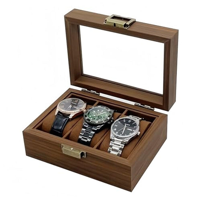 Wooden Watch Box for Men 3 Slot Watch Display Case with Lid – product detail