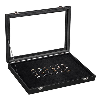 100 Slot Ring Holder Display Case - Black Jewelry Organizer with Transparent Lid, Ring Organizer For Jewelry Rings (oniy box)
