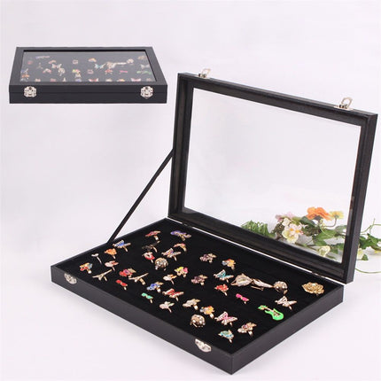 100 Slot Ring Holder Display Case - Black Jewelry Organizer with Transparent Lid, Ring Organizer For Jewelry Rings (oniy box)