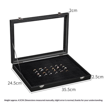 100 Slot Ring Holder Display Case - Black Jewelry Organizer with Transparent Lid, Ring Organizer For Jewelry Rings (oniy box)