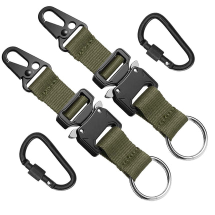 2 pack Keychain for Men with Quick Release Buckle Gear Clips with Clip and Stainless Steel Ring（green）