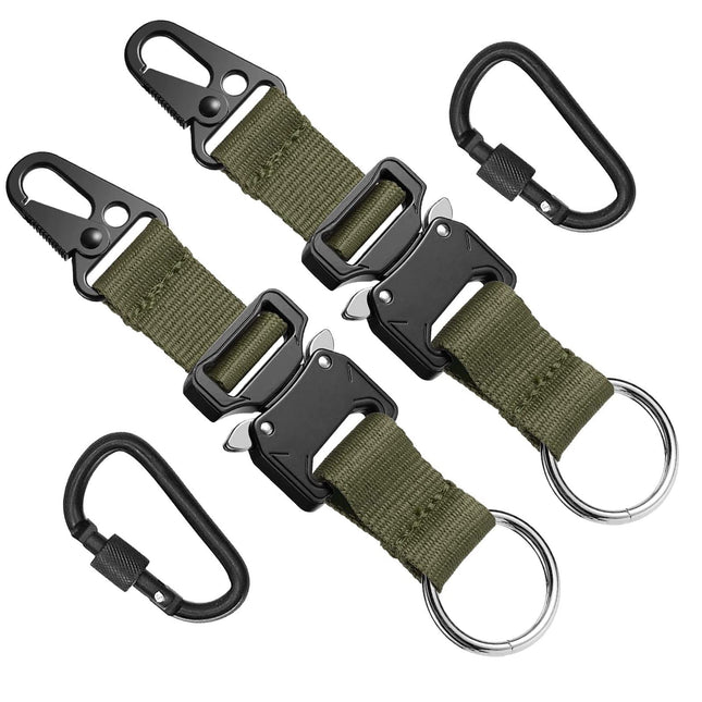 2 pack Keychain for Men with Quick Release Buckle Gear Clips with Clip and Stainless Steel Ring(green)