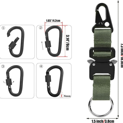2 pack Keychain for Men with Quick Release Buckle Gear Clips with Clip and Stainless Steel Ring（green）