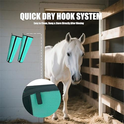 Horse Fly Boots Set of 4 - Non-Slip Leg Guards Extra Tough Mesh Ventilated, Adjustable Horse Fly Leggings Reduce Stomping & Hoof Stress & Leg Fatigue green