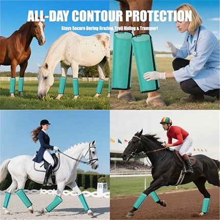 Horse Fly Boots Set of 4 - Non-Slip Leg Guards Extra Tough Mesh Ventilated, Adjustable Horse Fly Leggings Reduce Stomping & Hoof Stress & Leg Fatigue green