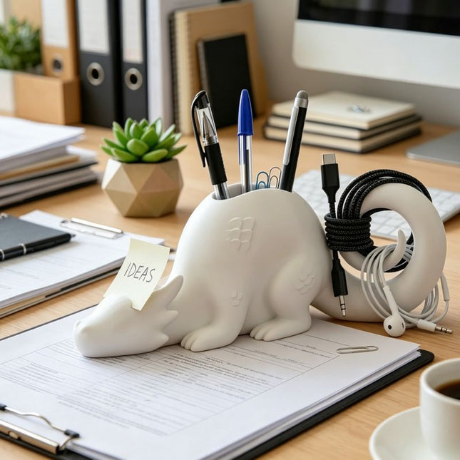 A 3D-printed dragon-shaped desktop organizer adds a touch of fantasy and order to your workspace.(White) – product detail