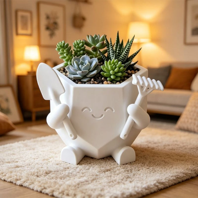 3D Printed Smiling Gardener (White) – product detail