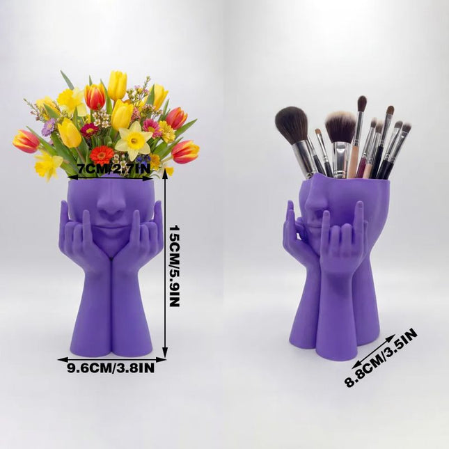 3D-printed rock face vase or office organizer black. – product detail