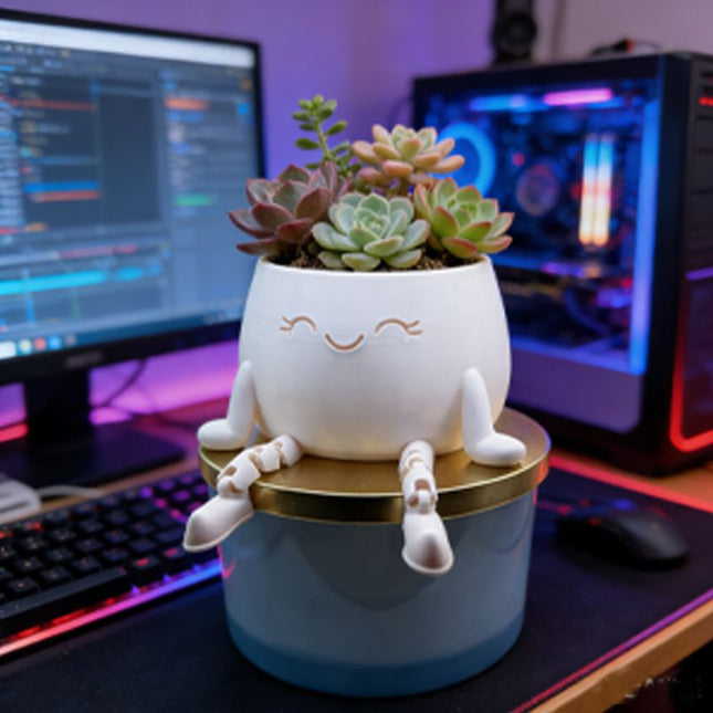 3D-printed sitting flower pot white V1195-VYY0084