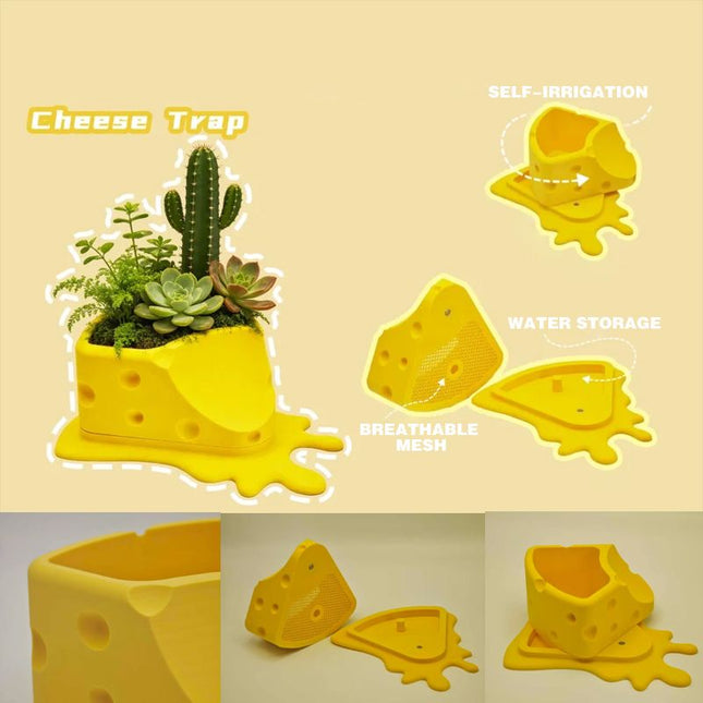 3D Printed Cheese Trap Bonsai Creative Succulent Potted Planter Yellow V1195-VYY0091