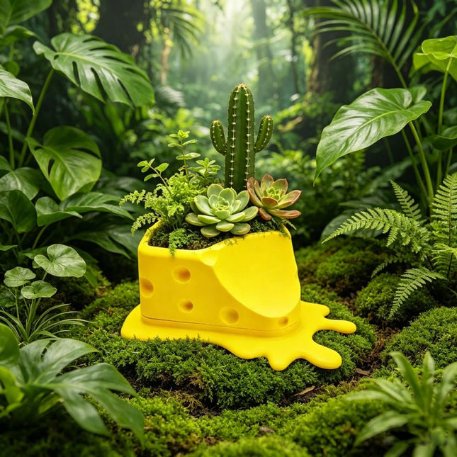 3D Printed Cheese Trap Bonsai Creative Succulent Potted Planter Yellow – product detail