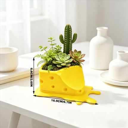 3D Printed Cheese Trap Bonsai, Creative Succulent Potted Planter, Yellow