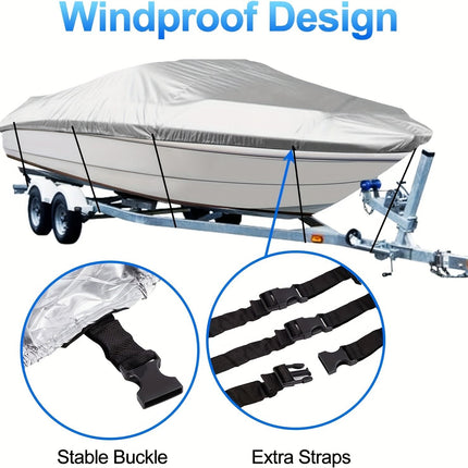 Trailerable Boat Cover – 600DHeavy Duty Waterproof Tarp with Storage Bag, Designed for V-Hull, Fish & Ski, Runabout, Bass & Fishing Boats,23-25FTBlack