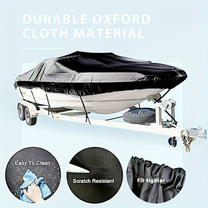 Trailerable Boat Cover – 600DHeavy Duty Waterproof Tarp with Storage Bag, Designed for V-Hull, Fish & Ski, Runabout, Bass & Fishing Boats,23-25FTSilver