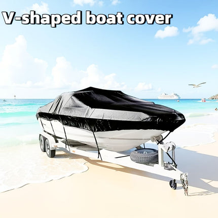 Trailerable Boat Cover – 600DHeavy Duty Waterproof Tarp with Storage Bag, Designed for V-Hull, Fish & Ski, Runabout, Bass & Fishing Boats,23-25FTSilver