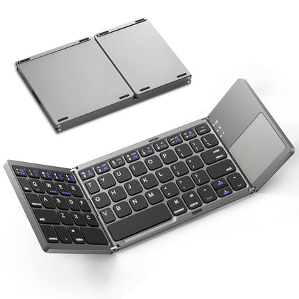Foldable Bluetooth Keyboard with Touchpad, Wireless Portable Keyboard, Ultra Slim Rechargeable Folding Keyboard with Full-Size Keys for iOS Android Windows Laptop Tablet PC,Grey