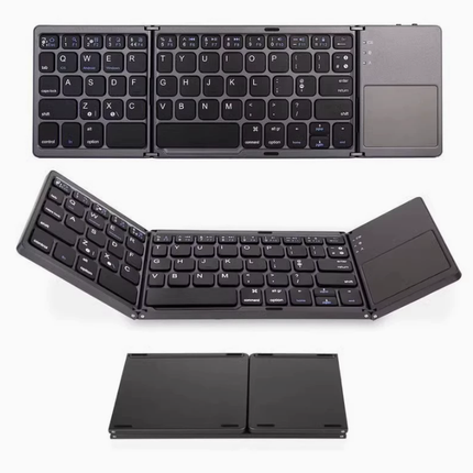 Foldable Bluetooth Keyboard with Touchpad, Wireless Portable Keyboard, Ultra Slim Rechargeable Folding Keyboard with Full-Size Keys for iOS Android Windows Laptop Tablet PC,Black