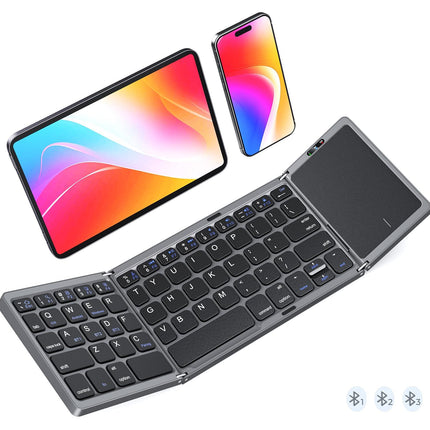 Foldable Bluetooth Keyboard with Touchpad, Wireless Portable Keyboard, Ultra Slim Rechargeable Folding Keyboard with Full-Size Keys for iOS Android Windows Laptop Tablet PC,Black