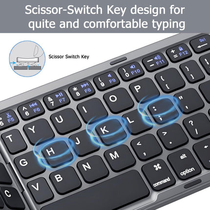 Foldable Bluetooth Keyboard with Touchpad, Wireless Portable Keyboard, Ultra Slim Rechargeable Folding Keyboard with Full-Size Keys for iOS Android Windows Laptop Tablet PC,Silver