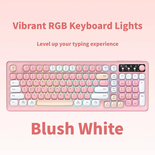 Tri-Mode Wireless Mechanical Keyboard Bluetooth 5.0/2.4G/USB-C 96 Percent Layout RGB Backlit Keyboard