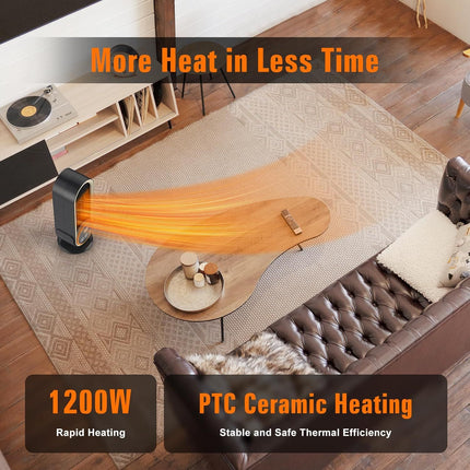 Space Heaters for Indoor Use with Remote, 2s Efficient Heating, Overheat & Tilt Protection, 1200W PTC Ceramic Portable Heater with Display, Timer, Two-Speed, Electric Heater for Bedroom Office,Timer + Remote