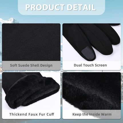 Gloves for Women Girl, Winter Touch Screen, Comfortable and Warm Double-Sided Velvet Lining Thickened Warm Glove,Black