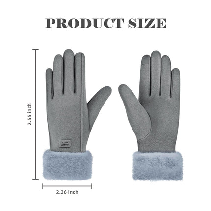 Gloves for Women Girl, Winter Touch Screen, Comfortable and Warm Double-Sided Velvet Lining Thickened Warm Glove,Grey
