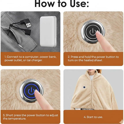USB Power Supply Electric Heated Blanket Shawl Portable Wearable Heated Throw 3 Heat Levels Machine Washable Cozy 62x32 Inches,Apricot