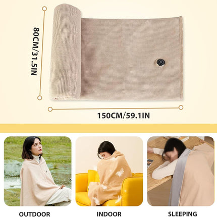 USB Power Supply Electric Heated Blanket Shawl Portable Wearable Heated Throw 3 Heat Levels Machine Washable Cozy 62x32 Inches,Green