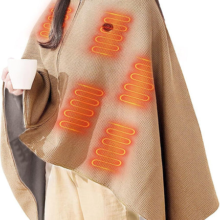 USB Power Supply Electric Heated Blanket Shawl Portable Wearable Heated Throw 3 Heat Levels Machine Washable Cozy 62x32 Inches,Green