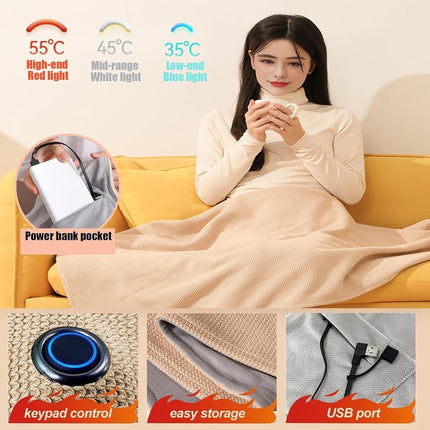 USB Power Supply Electric Heated Blanket Shawl Portable Wearable Heated Throw 3 Heat Levels Machine Washable Cozy 62x32 Inches,Green