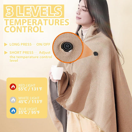 USB Power Supply Electric Heated Blanket Shawl Portable Wearable Heated Throw 3 Heat Levels Machine Washable Cozy 62x32 Inches,Green