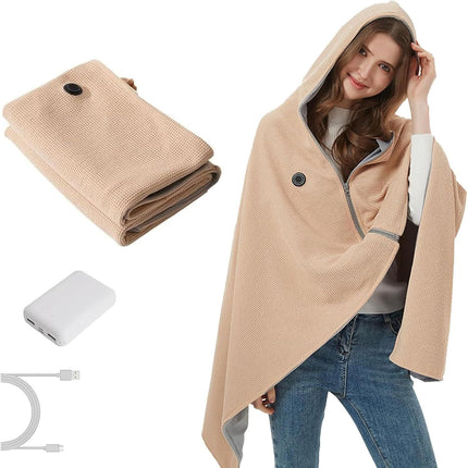 USB Power Supply Electric Heated Blanket Shawl Portable Wearable Heated Throw 3 Heat Levels Machine Washable Cozy 62x32 Inches,Green