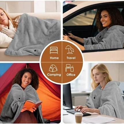 USB Power Supply Electric Heated Blanket Shawl Portable Wearable Heated Throw 3 Heat Levels Machine Washable Cozy 62x32 Inches,Red